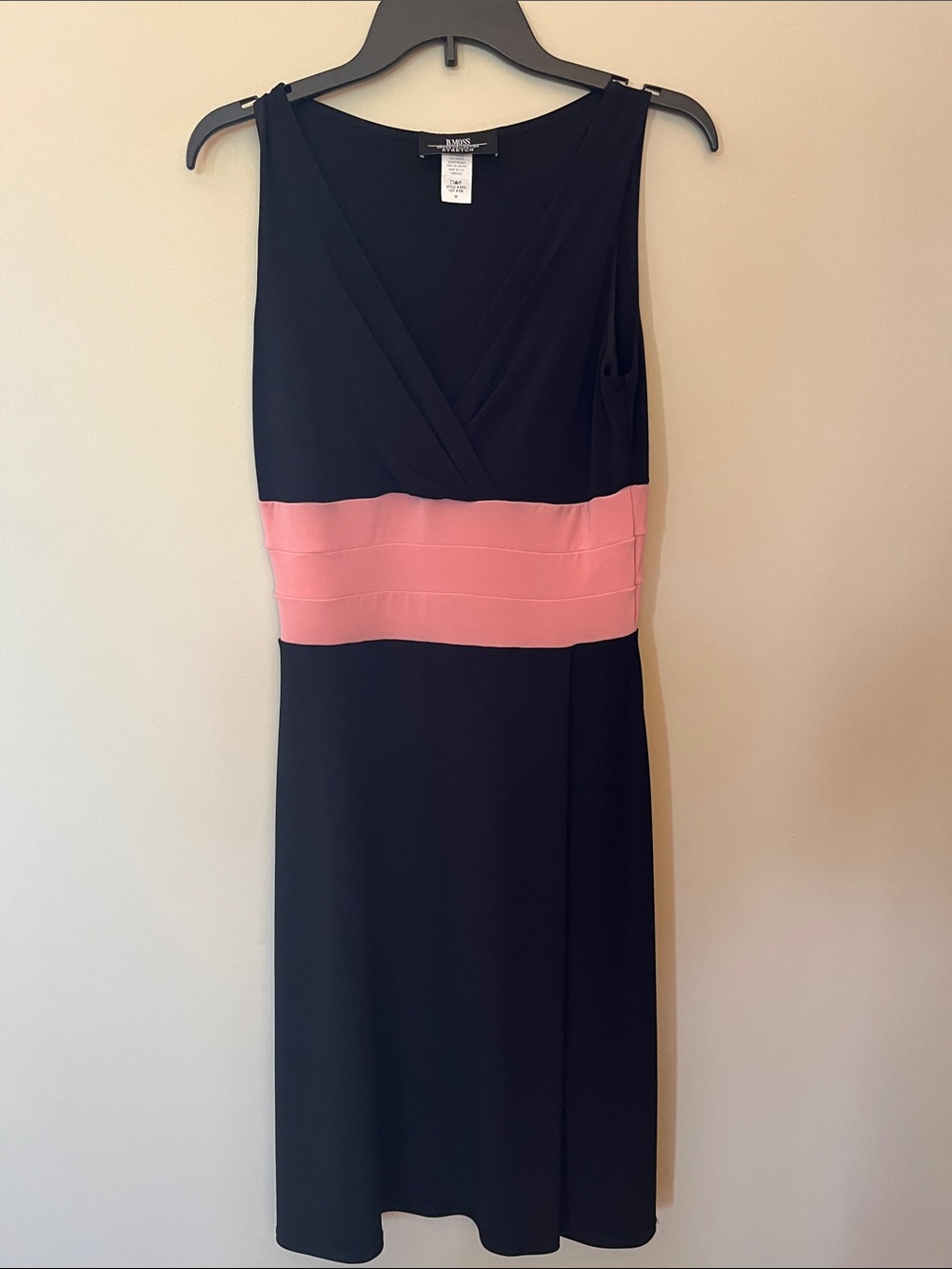Tailor B. Moss Black Midi Dress with Pink Waist Panel